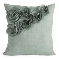 Kép 1/3 - Flores párnahuzat lenvászon szerű anyagból Zöld 45x45 cm
