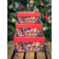Kép 3/4 - Mackós ünnepi doboz szett 3 db-os szögletes 22x13x10 cm 2