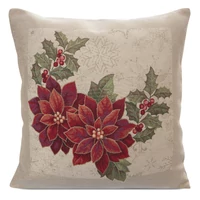 Kép 1/2 - gobelin-karacsonyi-parnahuzat-fenyes-fonallal-natur-piros-45-x-45-cm