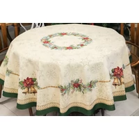 Kép 2/4 - Bells csengős ünnepi gobelin  kör alakú asztalterítő 160 cm arany lurex 1
