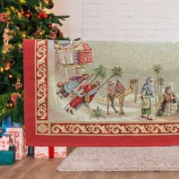 Kép 1/5 - Betlehemi piros szélű gobelin asztalterítő 96x100 cm arany lurex