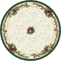 Kép 1/5 - Classic bogyós zöld szélű gobelin kör alakú asztalterítő 160 cm ezüst lurex