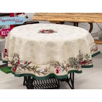 Kép 3/5 - Classic bogyós zöld szélű gobelin kör alakú asztalterítő 160 cm ezüst lurex 2