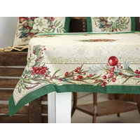 Kép 4/5 - Classic gobelin asztalterítő piros bogyós zöld szélű 96x100 cm ezüst lurex 3