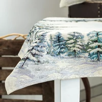 Kép 1/6 - Havas fenyőerdő gobelin asztalterítő 96x100 cm ezüst lurex