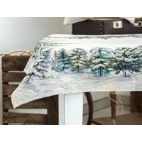 Kép 5/6 - Havas fenyőerdő gobelin asztalterítő 96x100 cm ezüst lurex 4