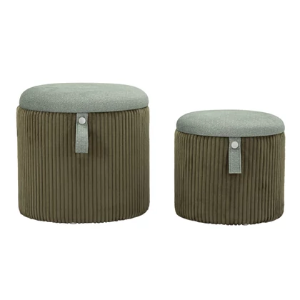 Bolzano puff tárolóval kordbársony 2db-os szett zöld ø 38x38-32x28 cm