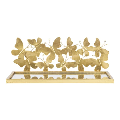 Éjjeli polc pillangókkal szett fém/üveg arany 43x19.2x16.5 cm