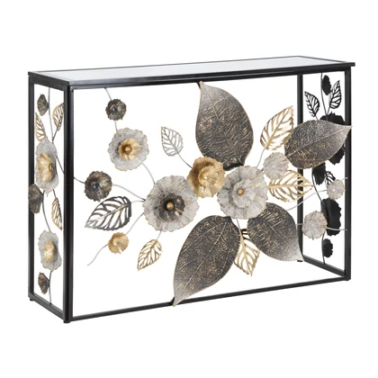 Glamour konzolasztal virágokkal fekete 111.8x41.9x80 cm