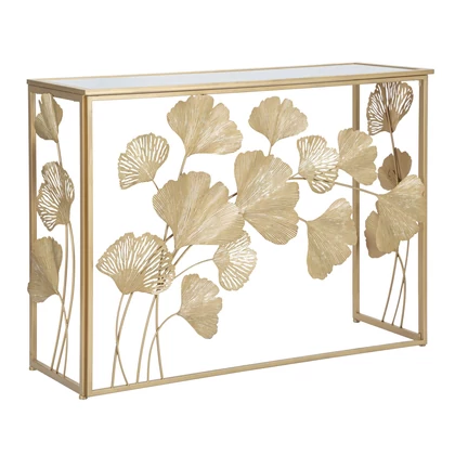 Konzolasztal ginko biloba levelekkel arany 108x36,5x80 cm
