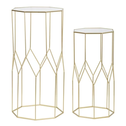 Kör alakú üveg asztal 2db-os szett arany 50x46x100-40x37x80 cm