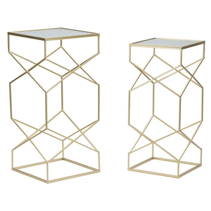 Négyzet alakú üveg asztal 2db-os szett arany 31,5x31,5x68-28x28x64 cm