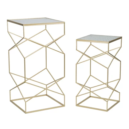 Négyzet alakú üveg asztal 2db-os szett arany 50x50x100-40x40x80 cm