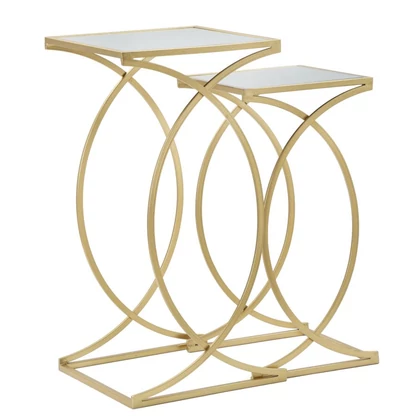 Siomply asztalka art deco stílusban szett arany 35x35x70-30x30x60 cm
