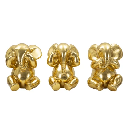 3 bölcs elefánt figurák 3 db-os készlet arany ø 15,5x20,5 cm