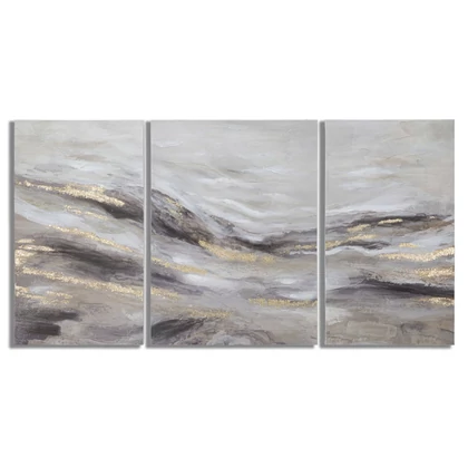 Absztrakt festmény 3 db-os szett világosszürke/arany 150x80 cm