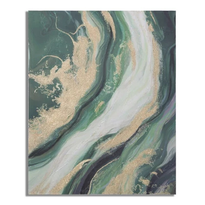 Absztrakt festmény zöld/arany 80x2,8x100 cm