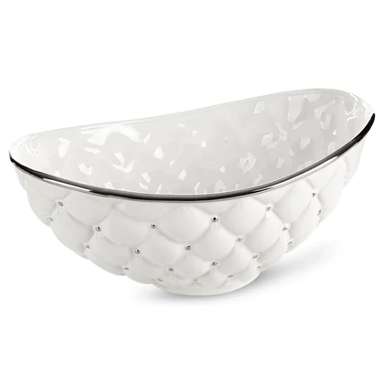 Adore steppelt hatású kerámia tál Fehér 35x22x15 cm