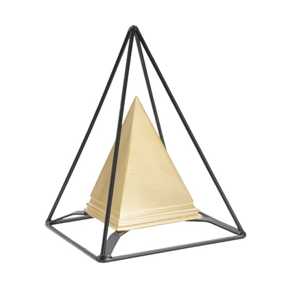 Arany piramis fém priamis kerettel arany 15x15x21 cm