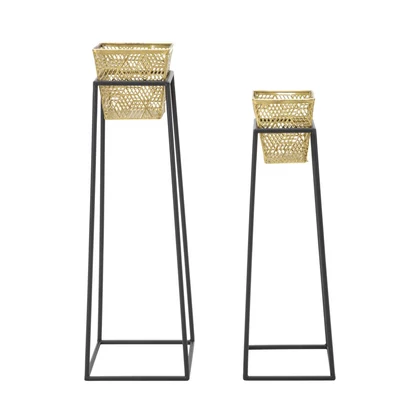 Art deco virágtartó állvány szett arany/fekete ø 23x70-20x60 cm