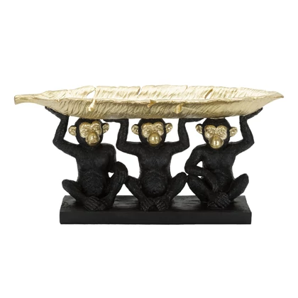 Banán levelet tartó 3 majom figura fekete/arany 43x15,7x20 cm