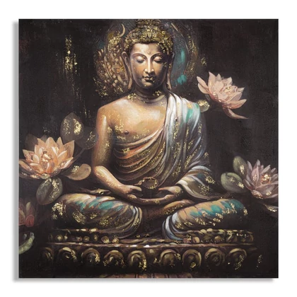 Buddha lotusz virágokkal festmény -a- 100x3x100 cm