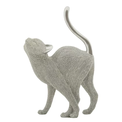 Csillogó macska figura ezüst 17,5x9x26 cm