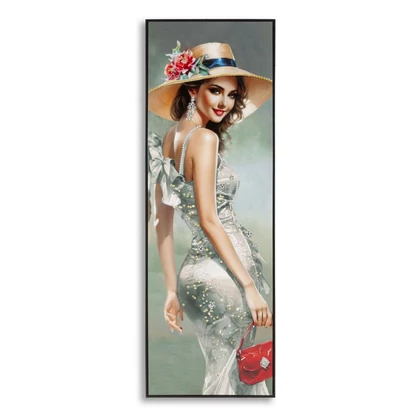 Elegáns hölgy lakkozott festmény kerettel -a- 52x4,5x152 cm