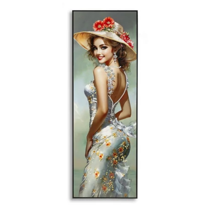 Elegáns hölgy lakkozott festmény kerettel -b- 52x4,5x152 cm