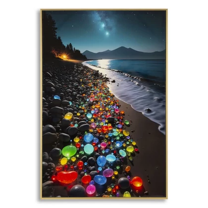 Esti tengerpart színes kövekkel falikép lakkozott vászonra nyomtattva kerettel -B- 60X3,5X90 cm