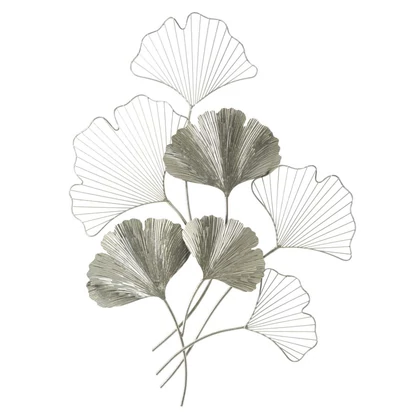 Fali dekoráció ginko biloba levelekkel ezüst 62x4x86 cm