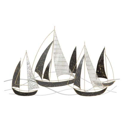 Fali dekoráció vitorlás hajó ezüst/fekete/arany 91x2,5x55,9 cm