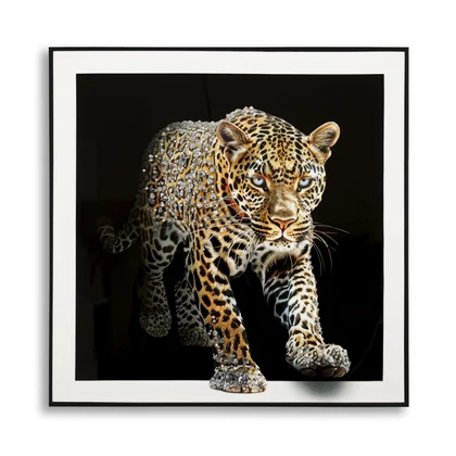 Festmény lakkozott jaguár csillogó kövekkel kerettel -a- 82x4x82 cm