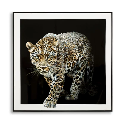 Festmény lakkozott jaguár csillogó kövekkel kerettel -b- 82x4x82 cm