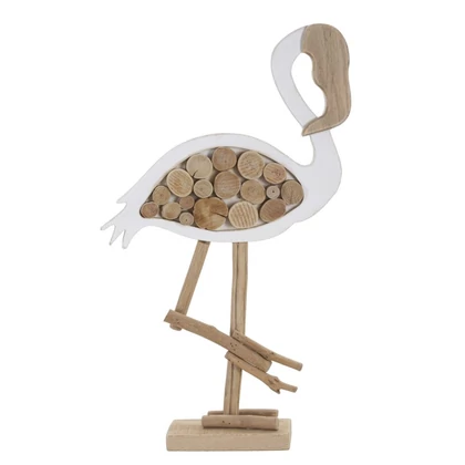 Flamingo dekoráció fából natúr 31x9x56 cm