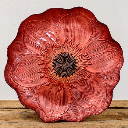 Gerbera lapos üvegtányér 28 cm bordóbronz átmérő: 28 cm