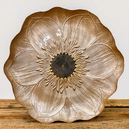 Gerbera lapos üvegtányér 28 cm mogyoróbronz átmérő: 28 cm