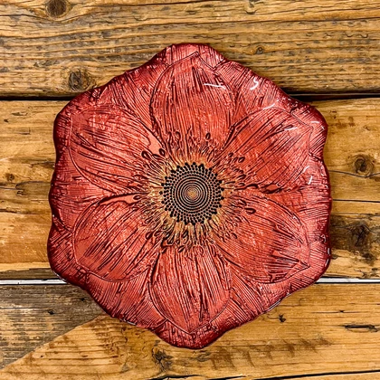 Gerbera üveg desszerttányér készlet 6 db-os bordóbronz átmérő: 22 cm
