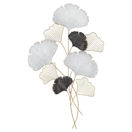 Ginko biloba fali dekoráció fémből arany/ezüst/fekete 66x4x109 cm