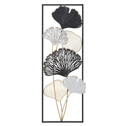 Ginko biloba fali dekoráció fémből arany/ezüst/fekete -a- 31x3,5x90 cm