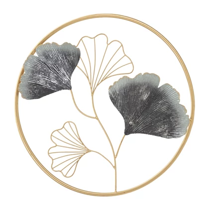 Ginko biloba keretben fali dekoráció szürke/arany ø 45,5x3,5 cm