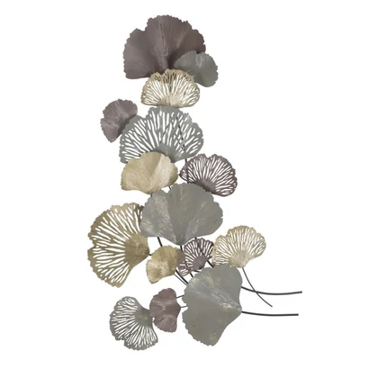 Ginko levelek fali dekoráció arany/szürke/barna 76x7,6x126 cm