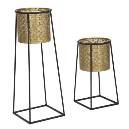 Glamour virágtartó állvány szett fekete/arany ø 26x70-23x45 cm