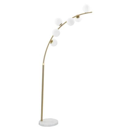 Íves állólámpa glamour stílusban 6 burával arany/fehér 130x45x220-246 cm