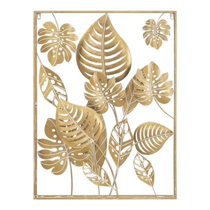 Jungle levél mintás fali dekoráció keretben arany 60x80x6,5 cm