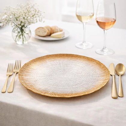Kanvas lapos üvegtányér 28 cm gyöngyházbronz átmérő: 28 cm