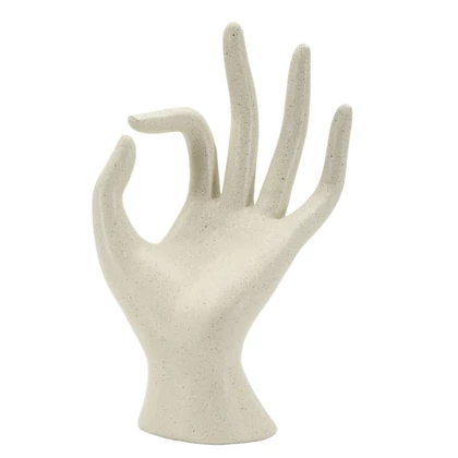 Kő kéz figura ok krémszín 14x10x24 cm