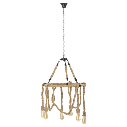Kör alakú mennyezeti lámpa kötélből 6 izzós barna/fekete ø 64x90 cm