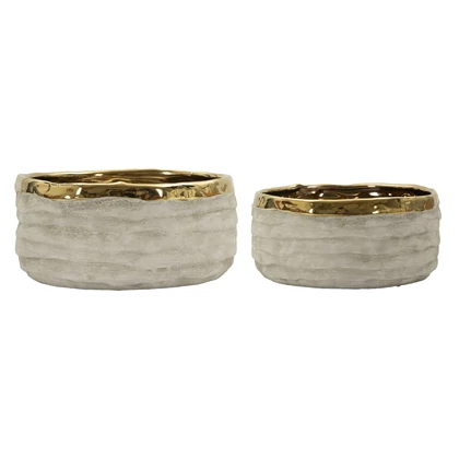 Lima hengeres kaspó textúrált mintával 2DB-os szett szürke/arany Ø 22,5X10,5-18X8,5 cm