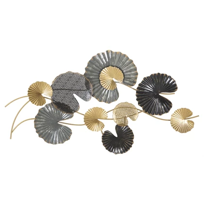 Lotus leveles fali dekoráció arany/fekete -b- 105x4x56 cm